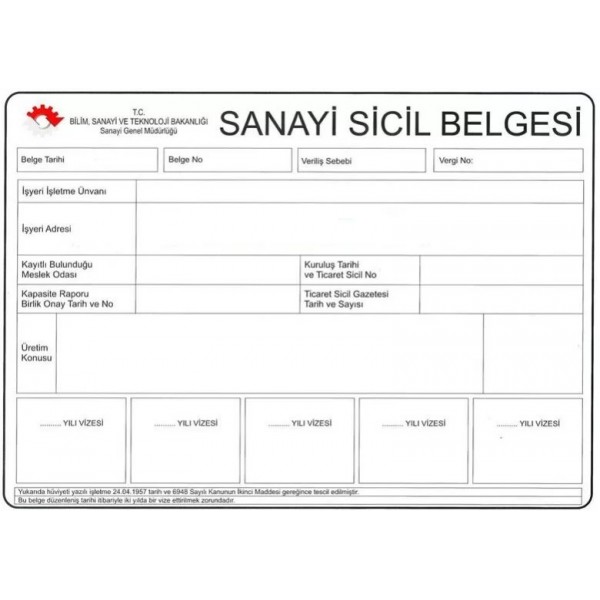 Sanayi Sicil Belgesi Hizmeti